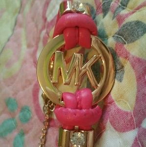 MK LOGO PINK LEATHER CZ BRACELET